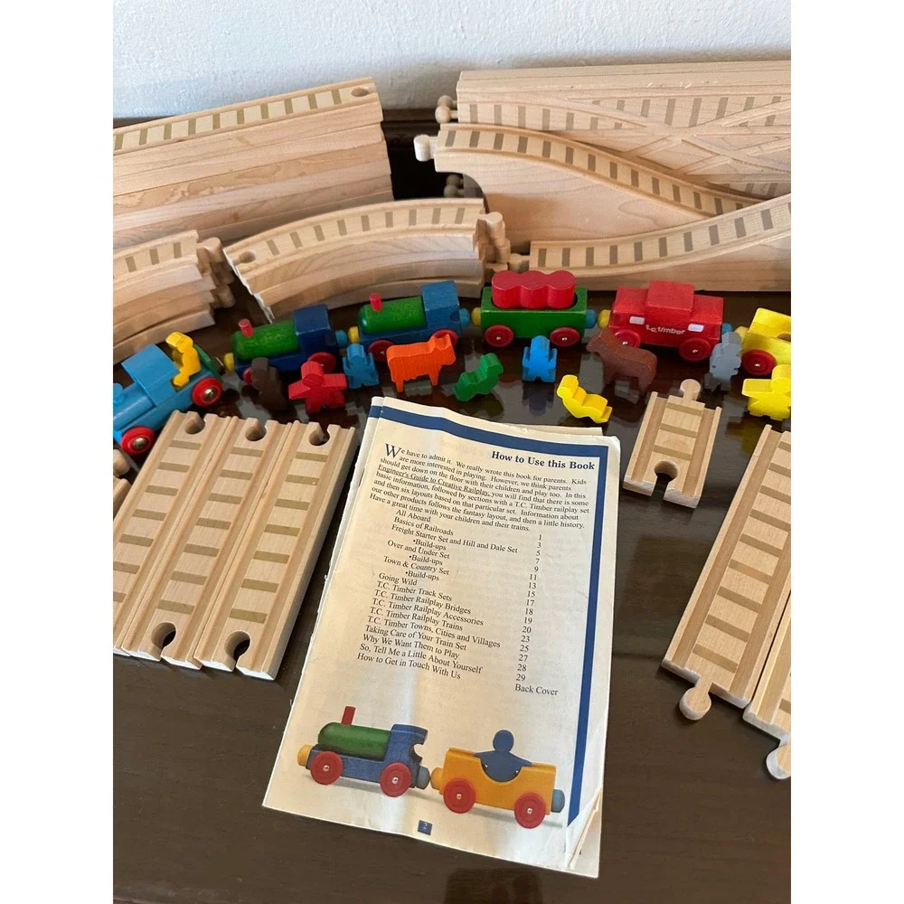 TC Timber Wooden Railway Train Set 56 Pieces Maple Wood Track Magnetic Trains
